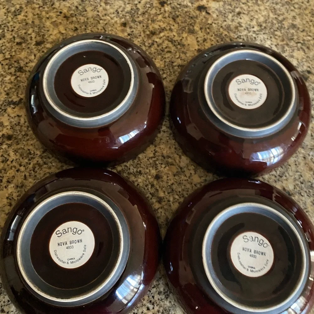 Sango Nova Brown 4933 Stoneware 2 Dinner Plates 4 Bowls Two Toned Dinnerware Set